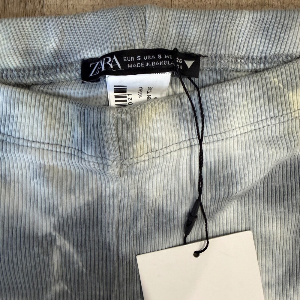 NEW Zara Womens Blue Grey Tie Dye Ribbed Flare Bell Bottom Yoga Pants Small - Picture 3 of 7